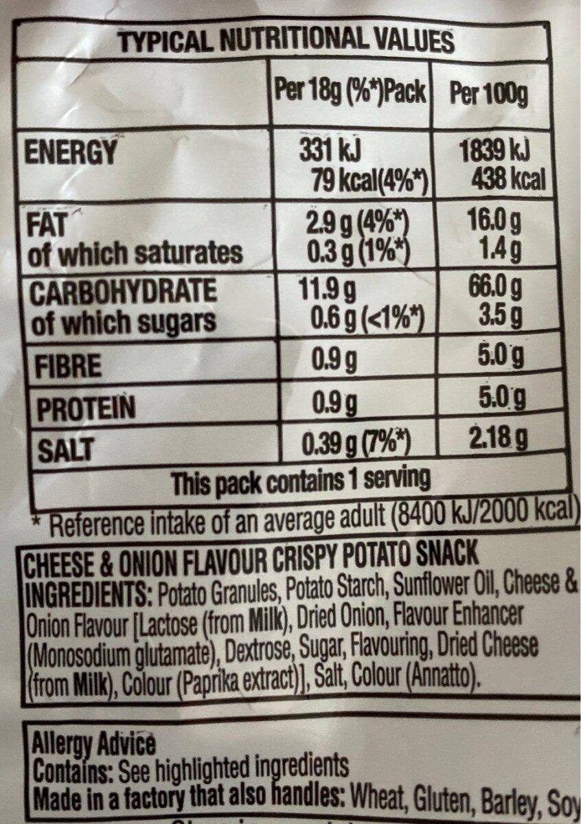 french fries Cheese & Onion - Nutrition facts
