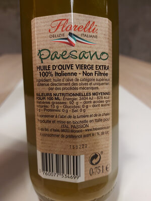 Paesano - Olio extra vergine di oliva - non filtrée - Ingrédients - it