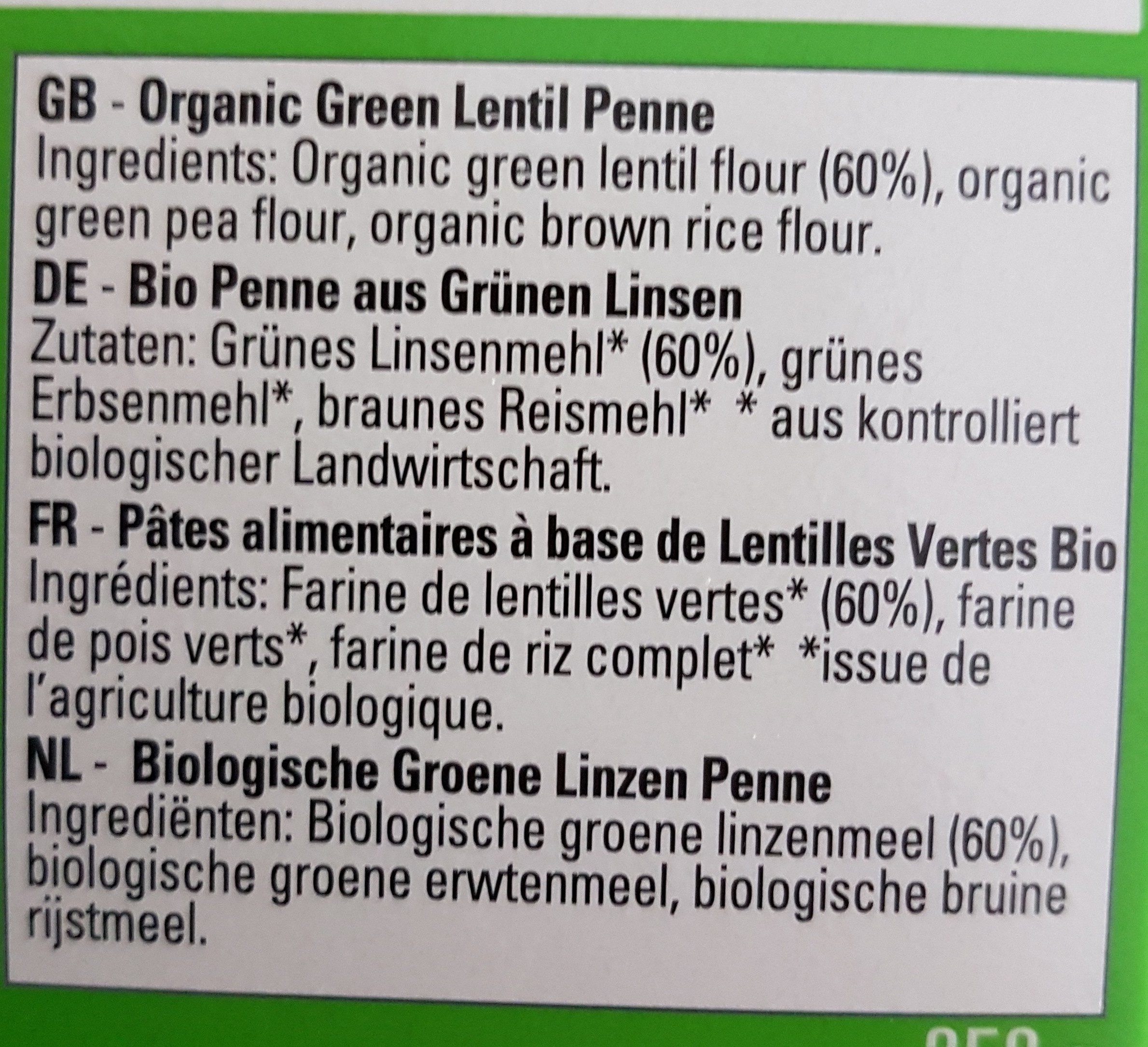 green lentil penne - Ingredients - fr