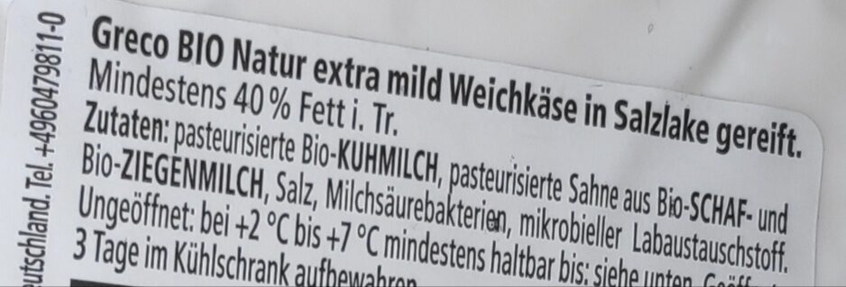 Weichkäse Kuhmilch extra mild 40 % (Bio) - Zutaten