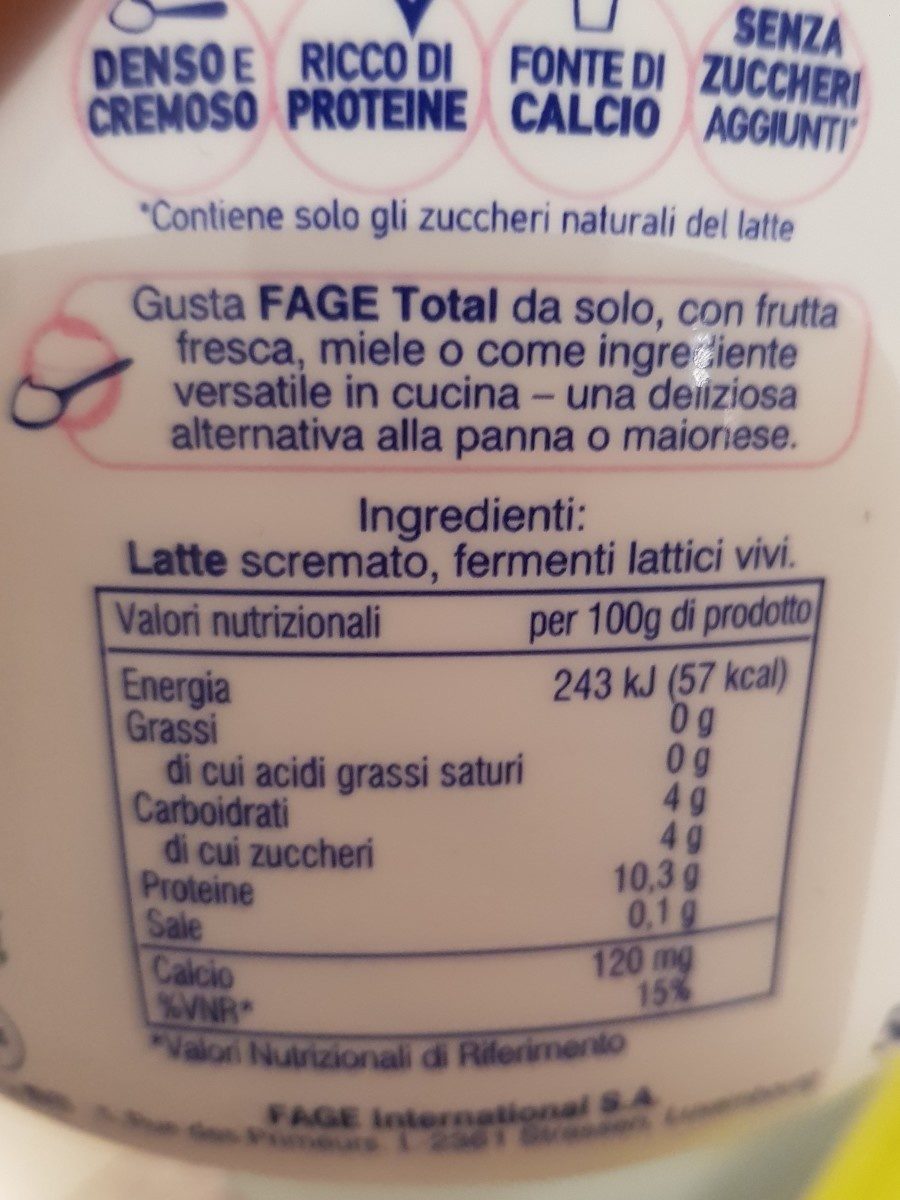 Yogurt total 0% grassi - Ingredienser - fr