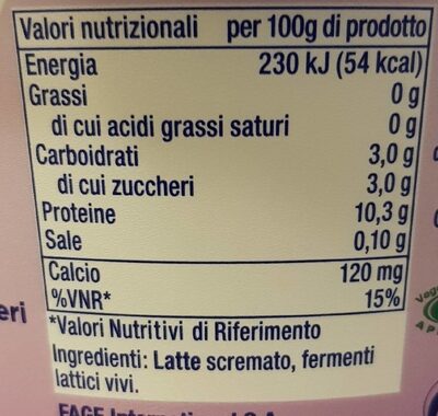 Yogurt total 0% grassi - Valori nutrizionali - fr