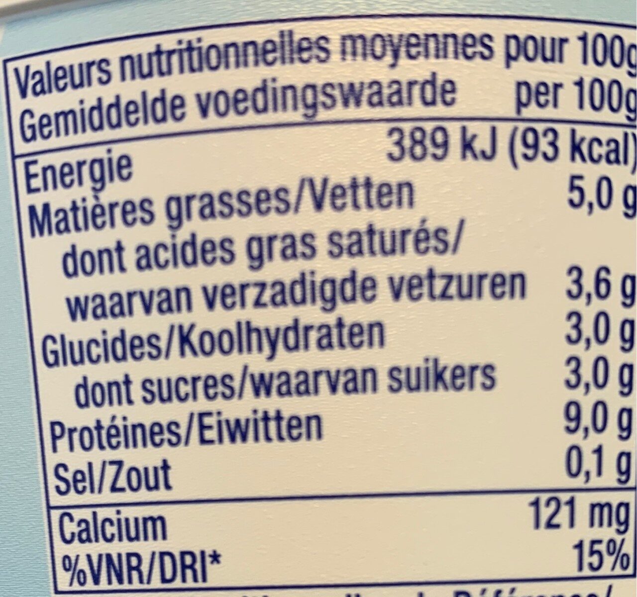 Yaourt Grecque Total 5% MG - Tableau nutritionnel
