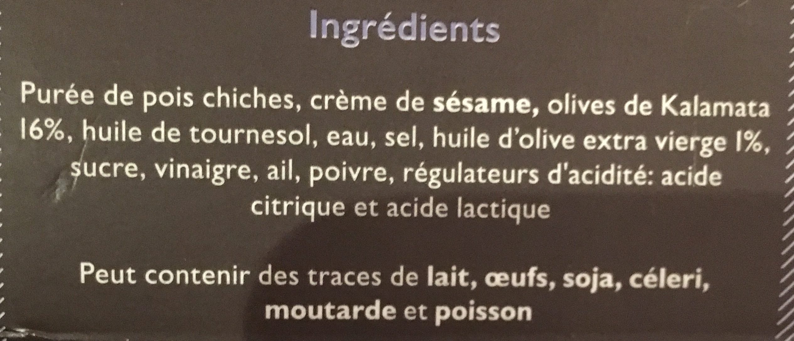 Houmous aux olives de kalamata - Ingredients - fr