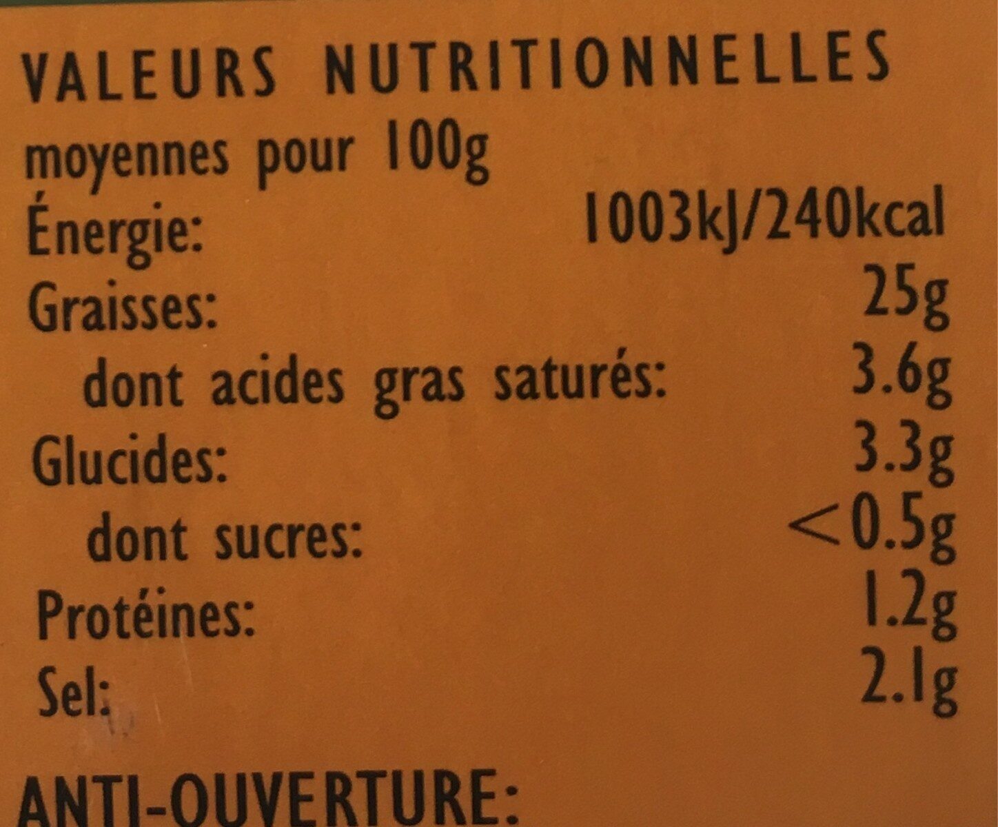 Olives vertes à tartiner - Nutrition facts - fr