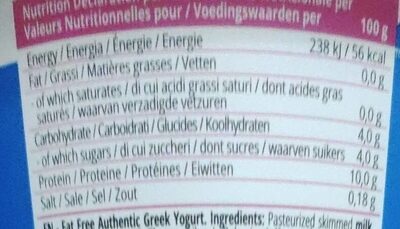 Yogurt greco autentico naturale - Valori nutrizionali