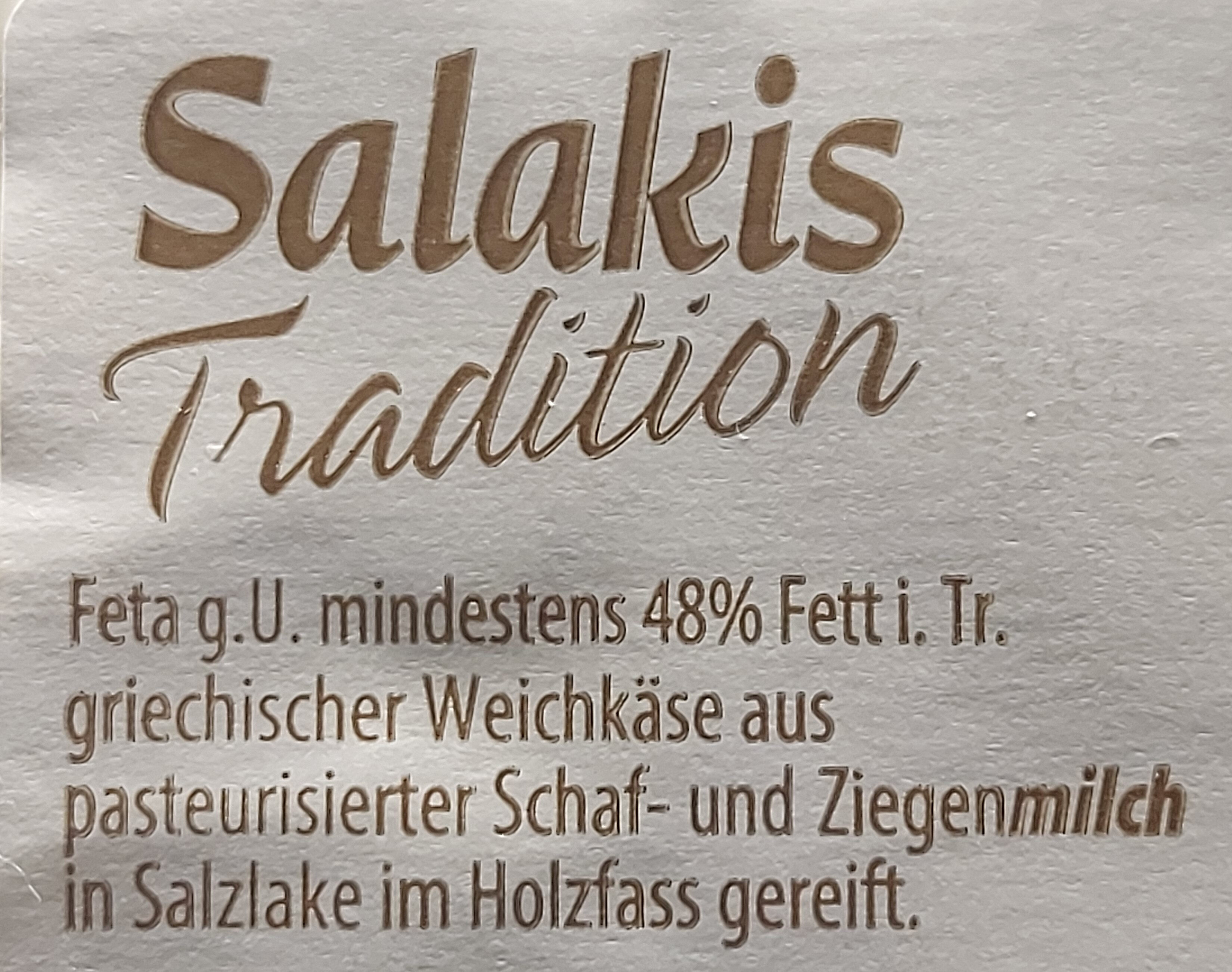 Salakis Tradition Feta im Holzfass - Zutaten