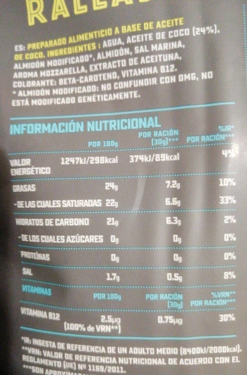 Sabor mozzarella rayado - Informació nutricional - es