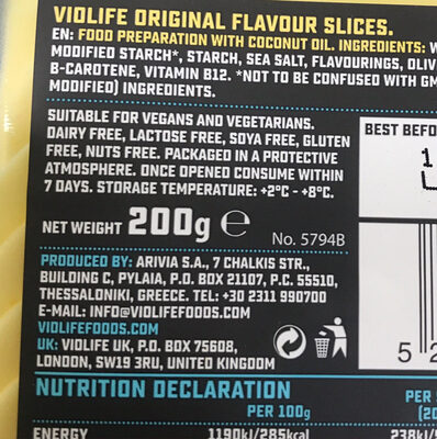 Violife 100% vegan original flavour slices - Recyclinginstructies en / of verpakkingsinformatie - en