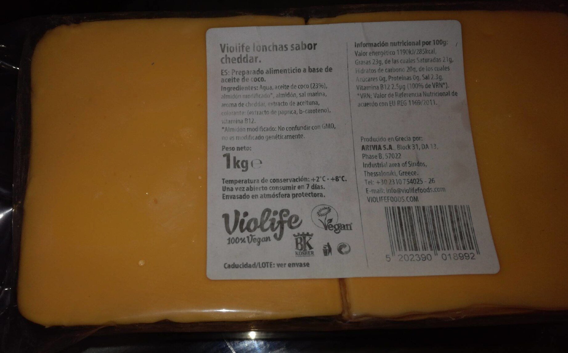 Violife lonchas sabor cheddar - Producte - es