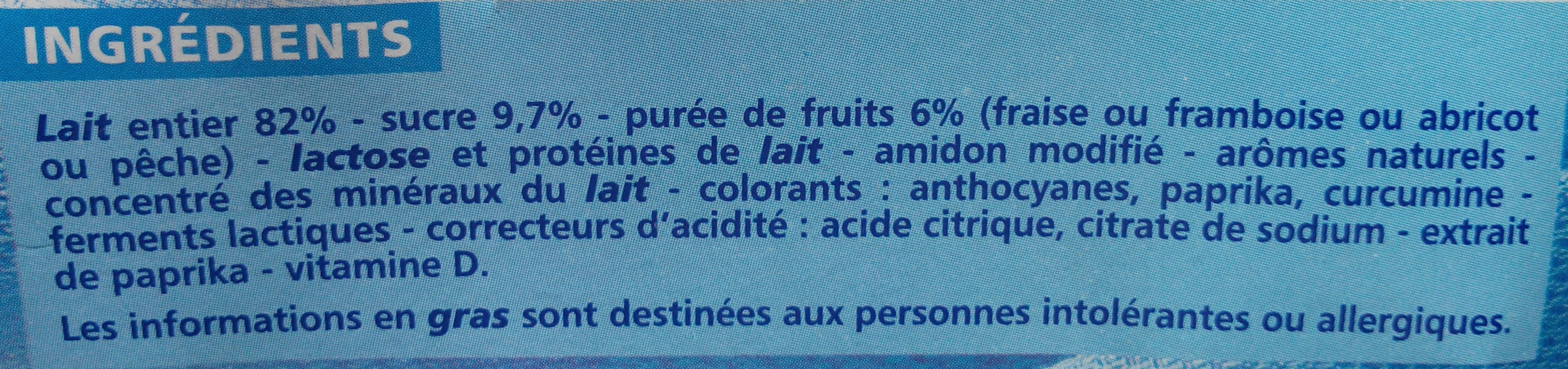 Yaourt brassé aux Fruits Fraise Framboise Abricot Pêche (8 Pots) - Ingrédients