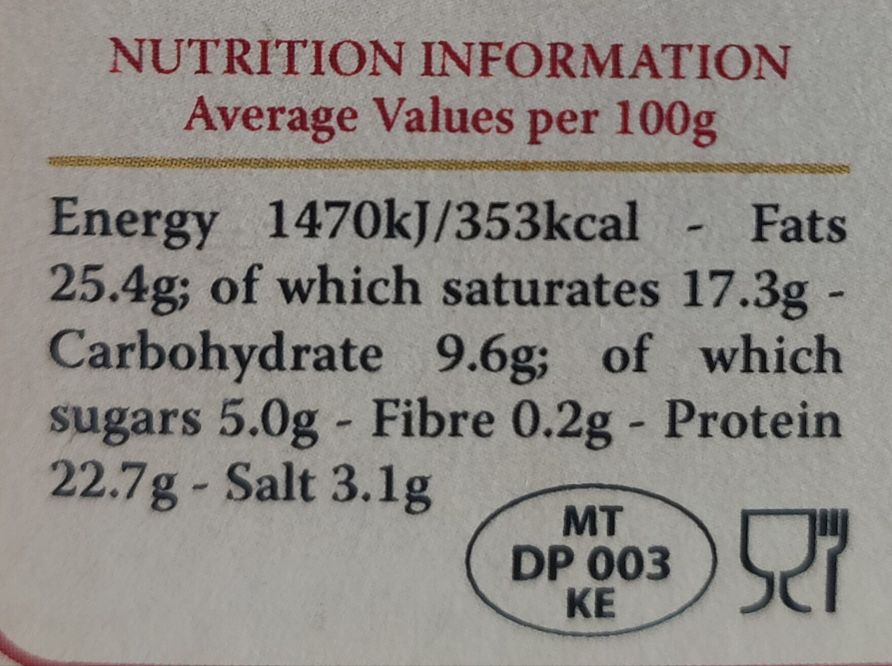 Gozitan cheeselets - Valori nutrizionali