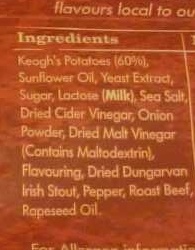 Roast Beef & Irish Stout Potato Crisps - Ingredients