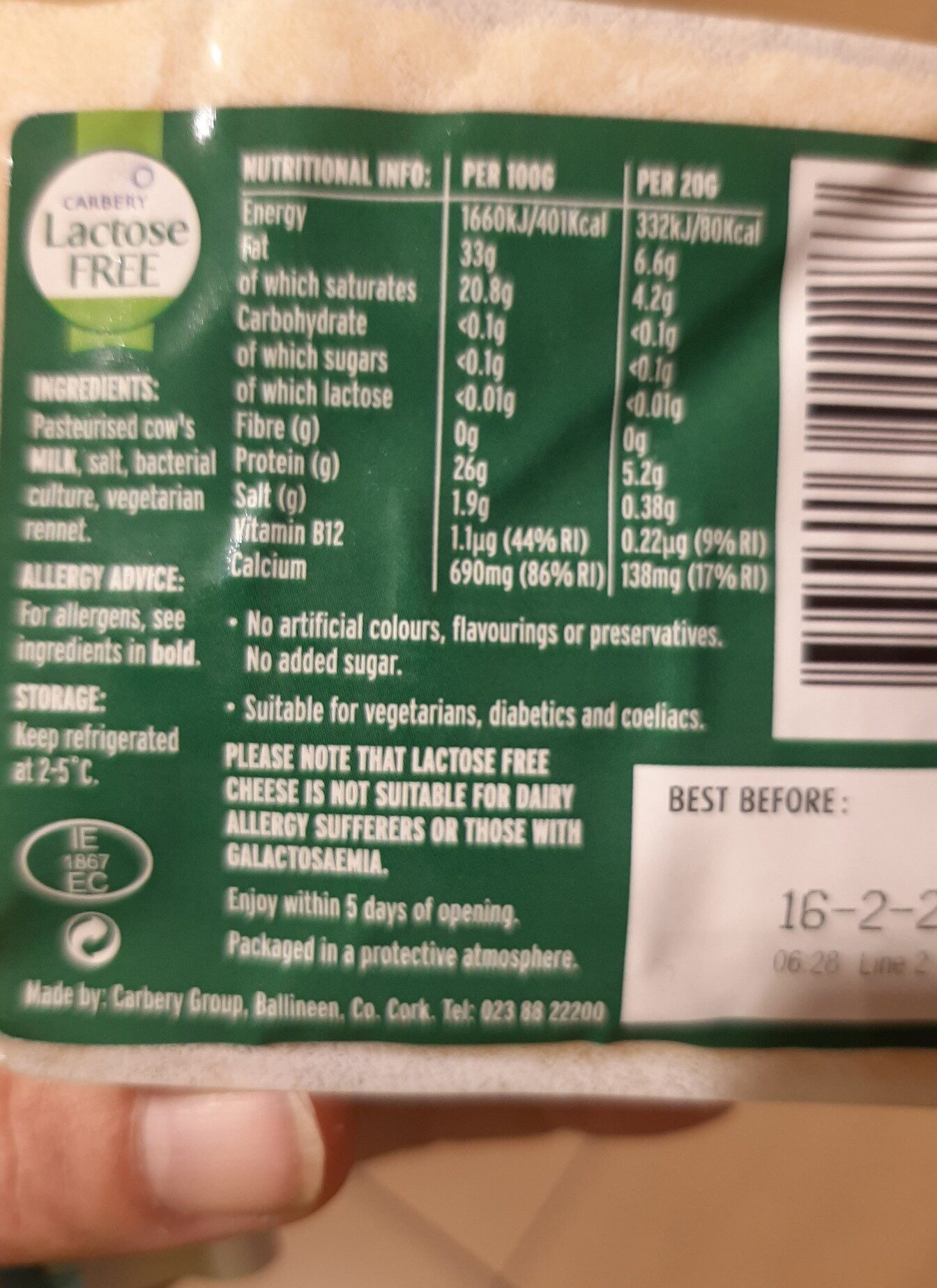 Lactose free cheddar cheese - Ingredients