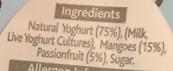 Mango & passion fruit & natural live yogurt - Ingredients