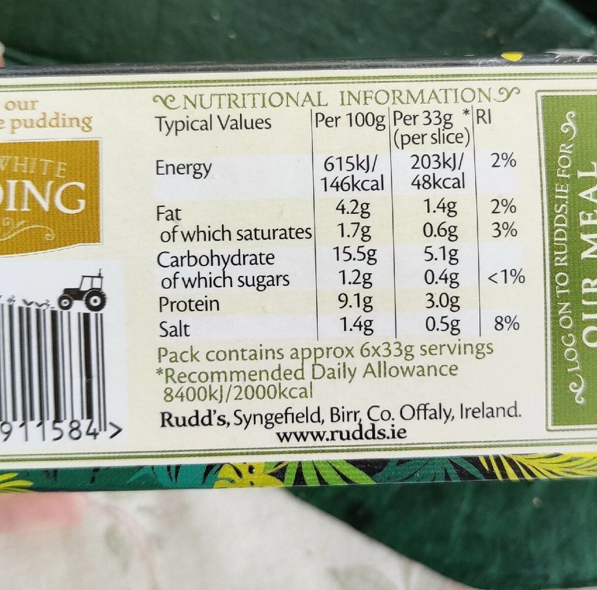 Plant Based Black Pudding - Nutrition facts