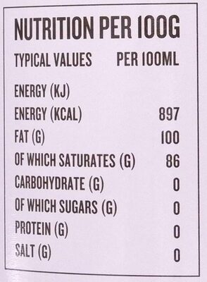 Organic Coconut Oil - Nutrition facts