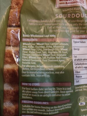Gallagher sourdough - Ingredients