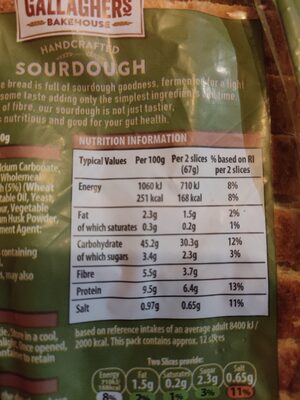 Gallagher sourdough - Nutrition facts