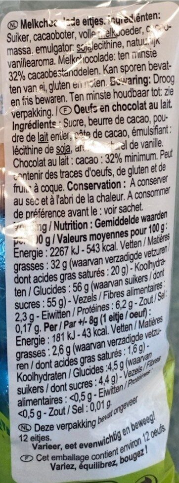Chocolat belge -Lait - Tableau nutritionnel