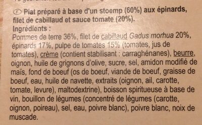 Cabillaud, sauce tomate & stoemp aux épinards - Ingrediënten