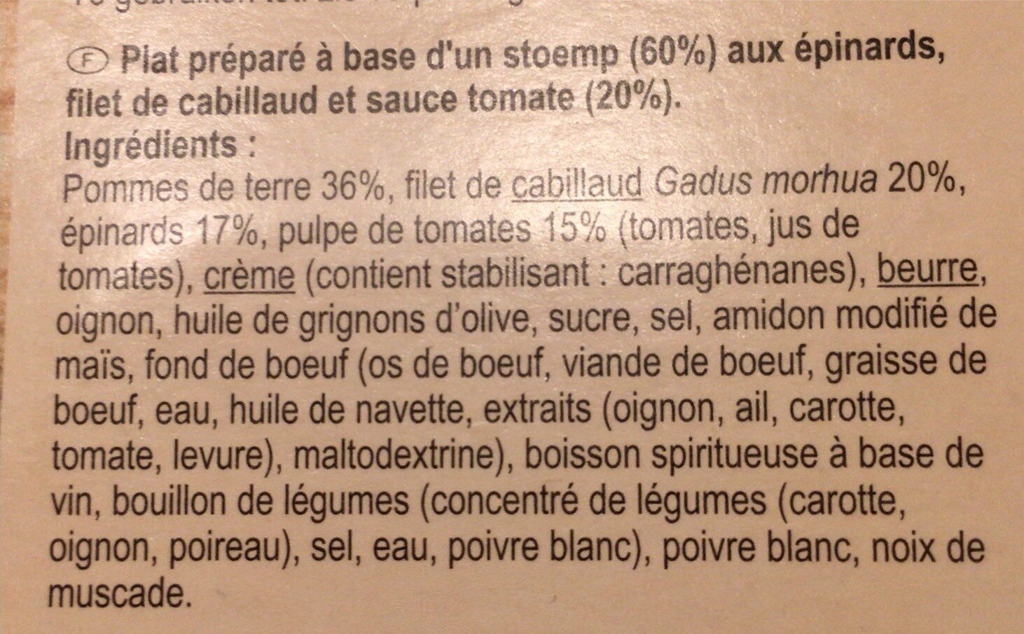 Cabillaud, sauce tomate & stoemp aux épinards - Ingrediënten - fr