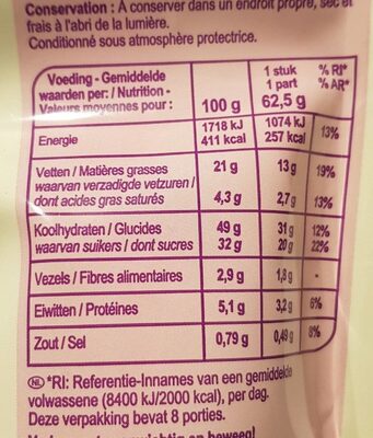 Moelleux au Chocolat avec pépites - Nutrition facts - fr