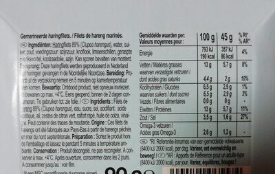 Filets de hareng doux - Nutrition facts - fr