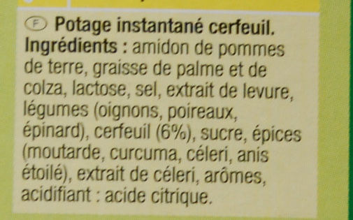 Potage instantané cerfeuil - Ingrediënten - fr