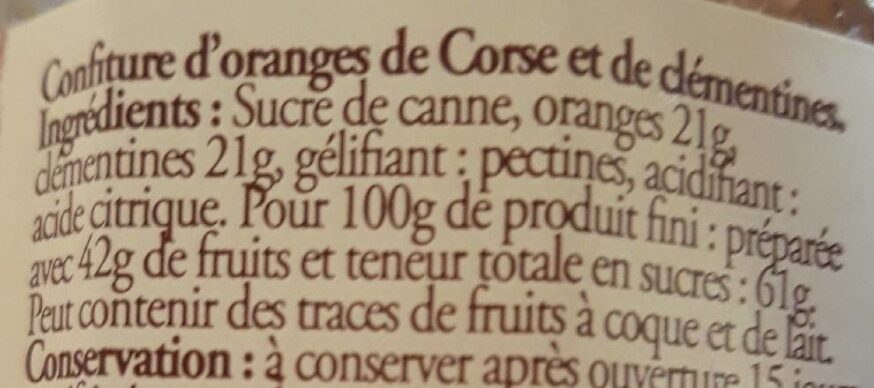 Confiture d'oranges de Corse et clémentines - Ingredients - fr