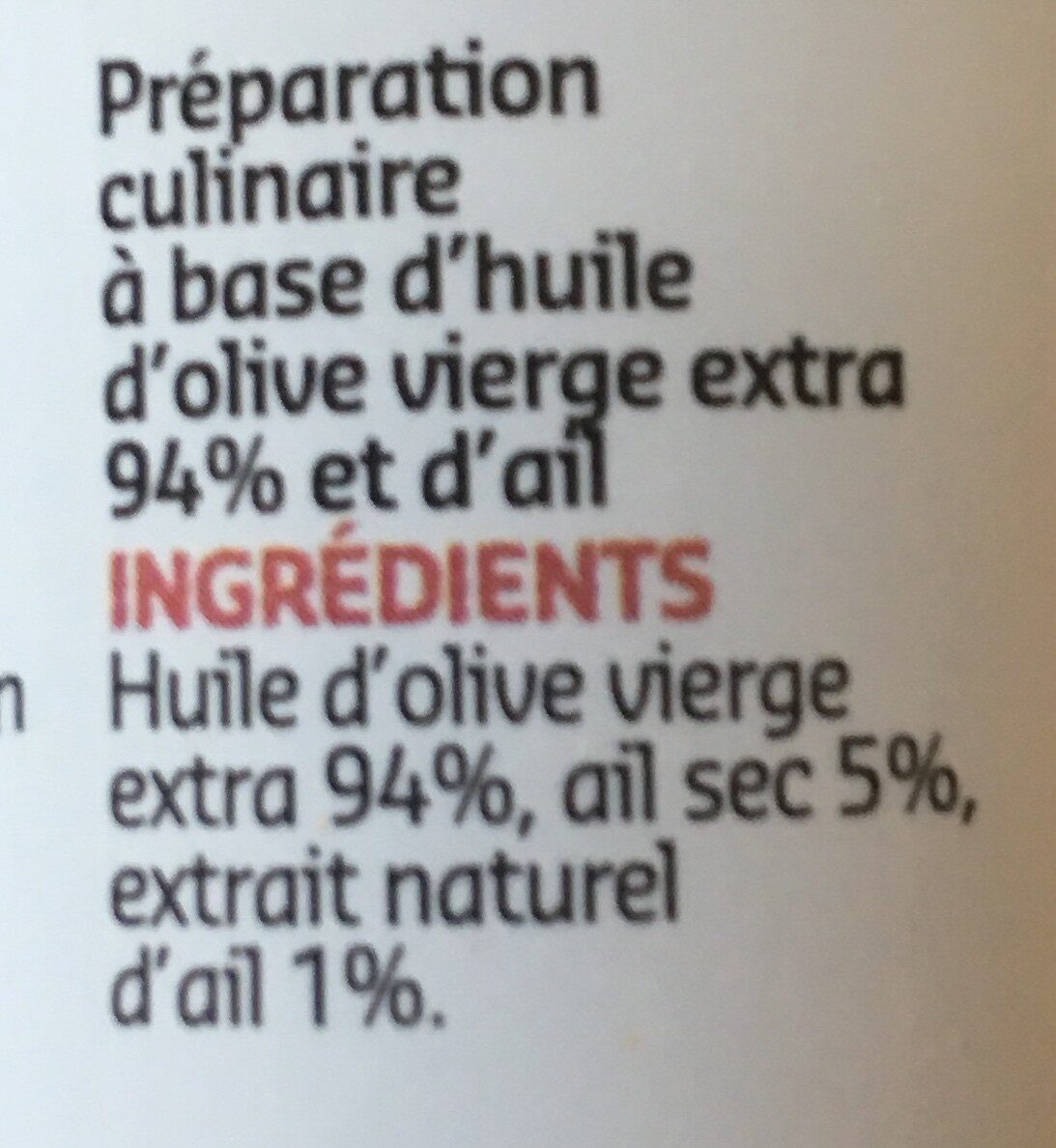 Huile d'olive a l'ail - Ingredients - fr