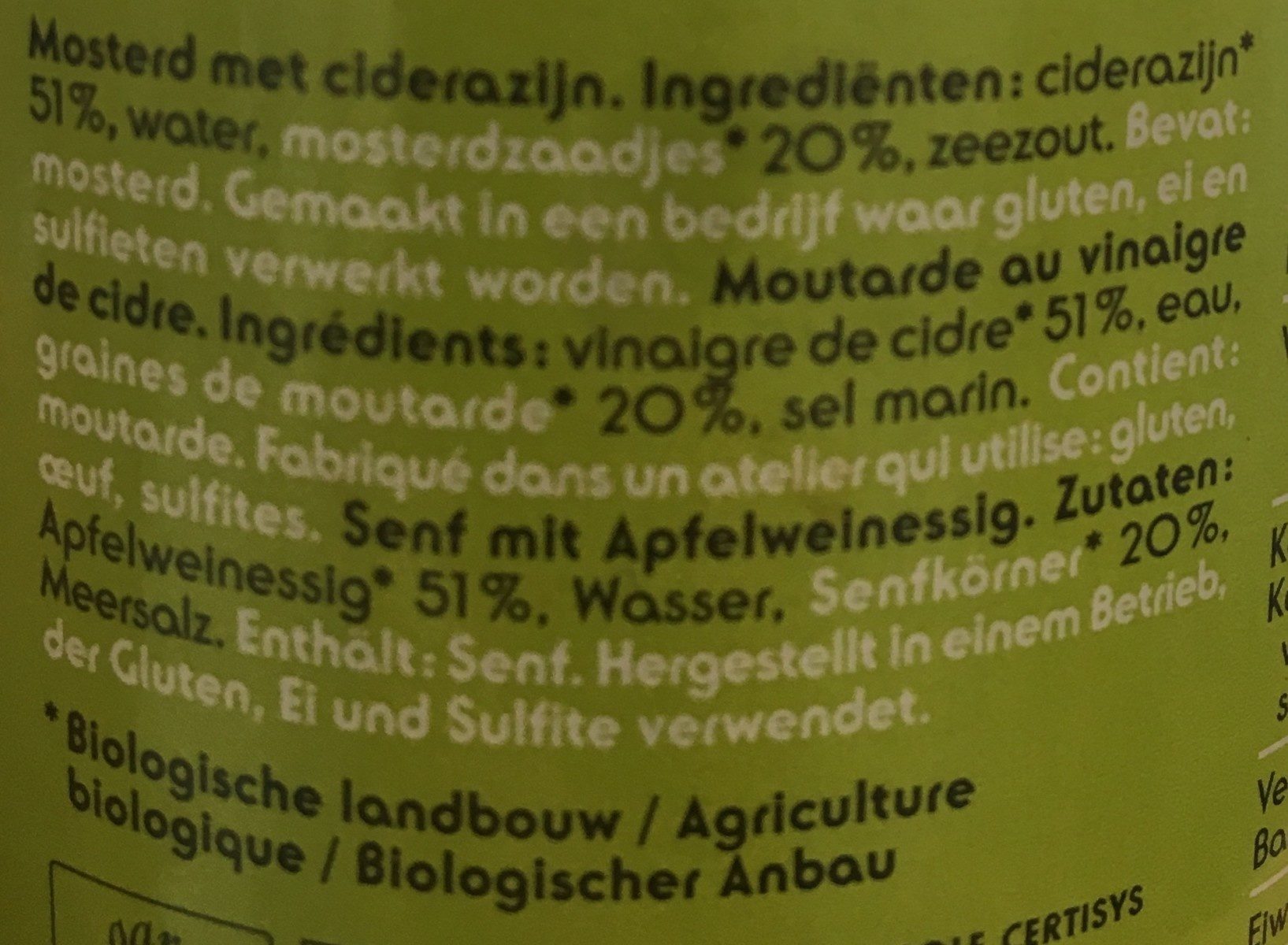 Moutarde au vinaigre de cidre Bio - Ingrédients