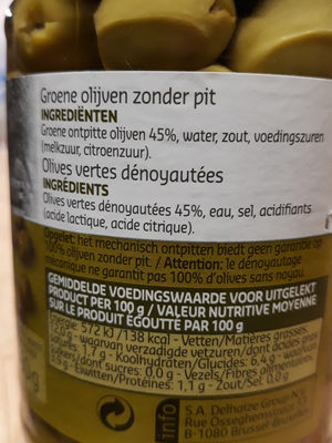 Olives verted dénoyautées - Informació nutricional - fr