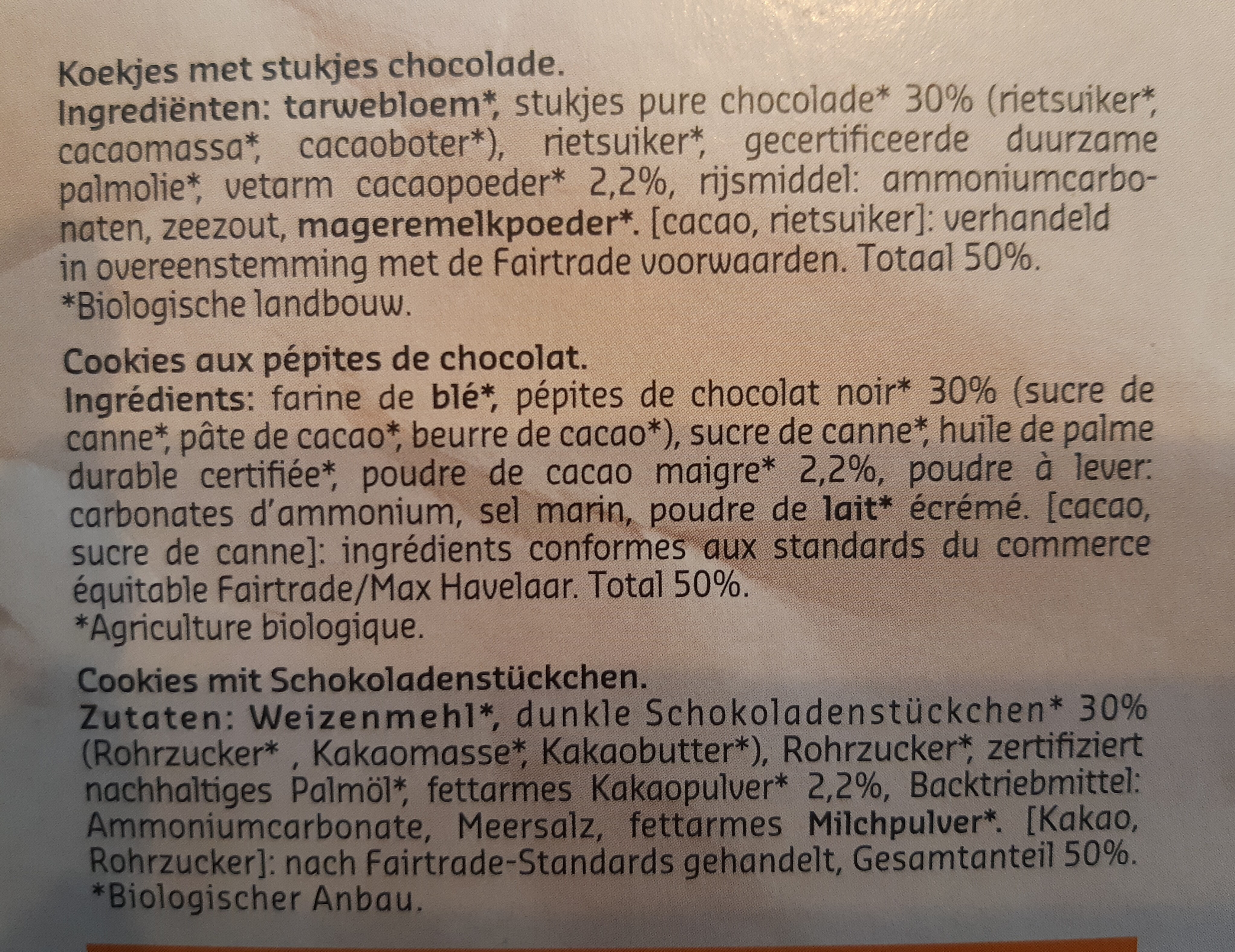 Cookies au chocolat avec pépites de chocolat - Ingrediënten