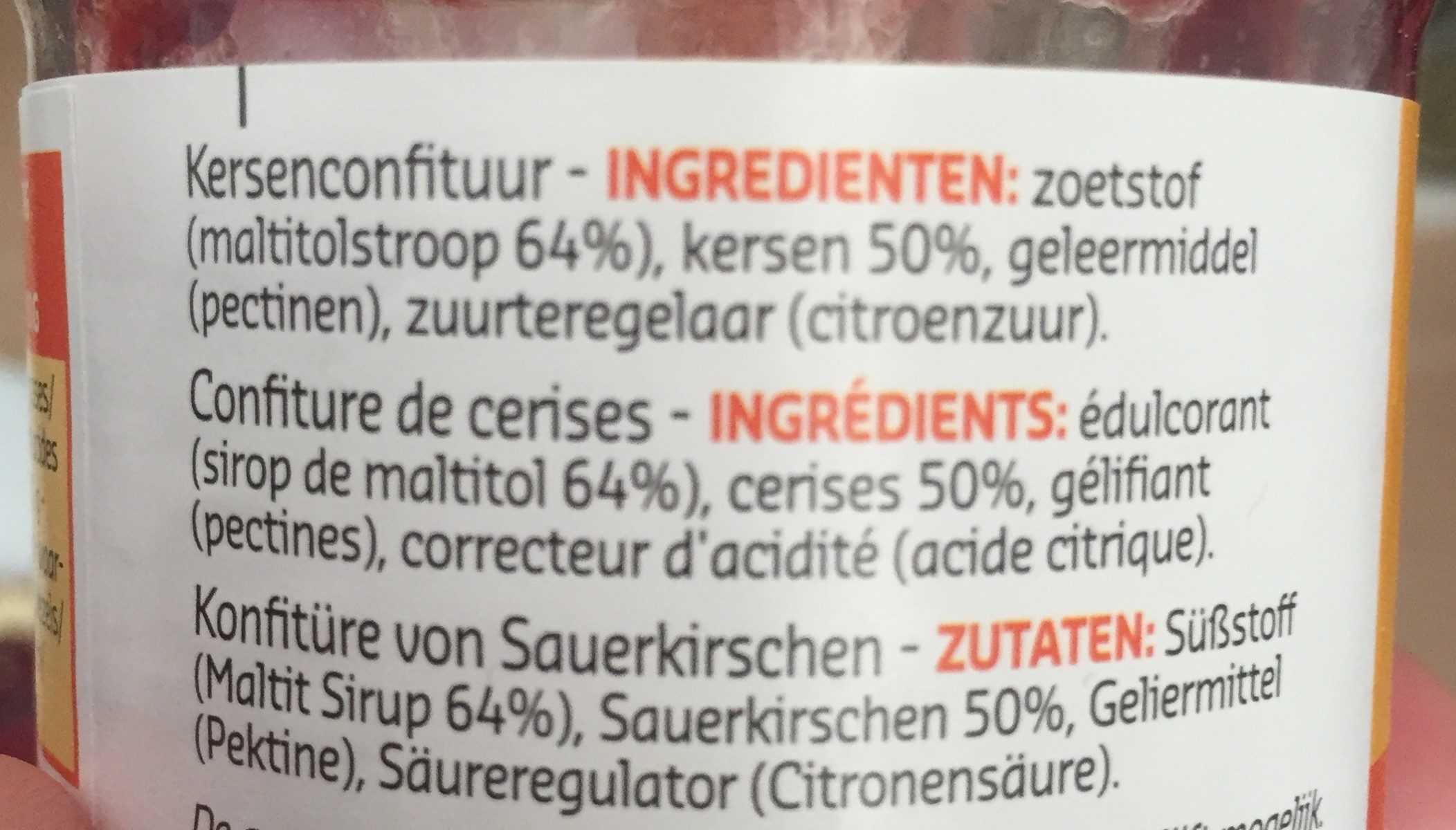 Confiture de cerises avec édulcorant - Ingrediënten - fr