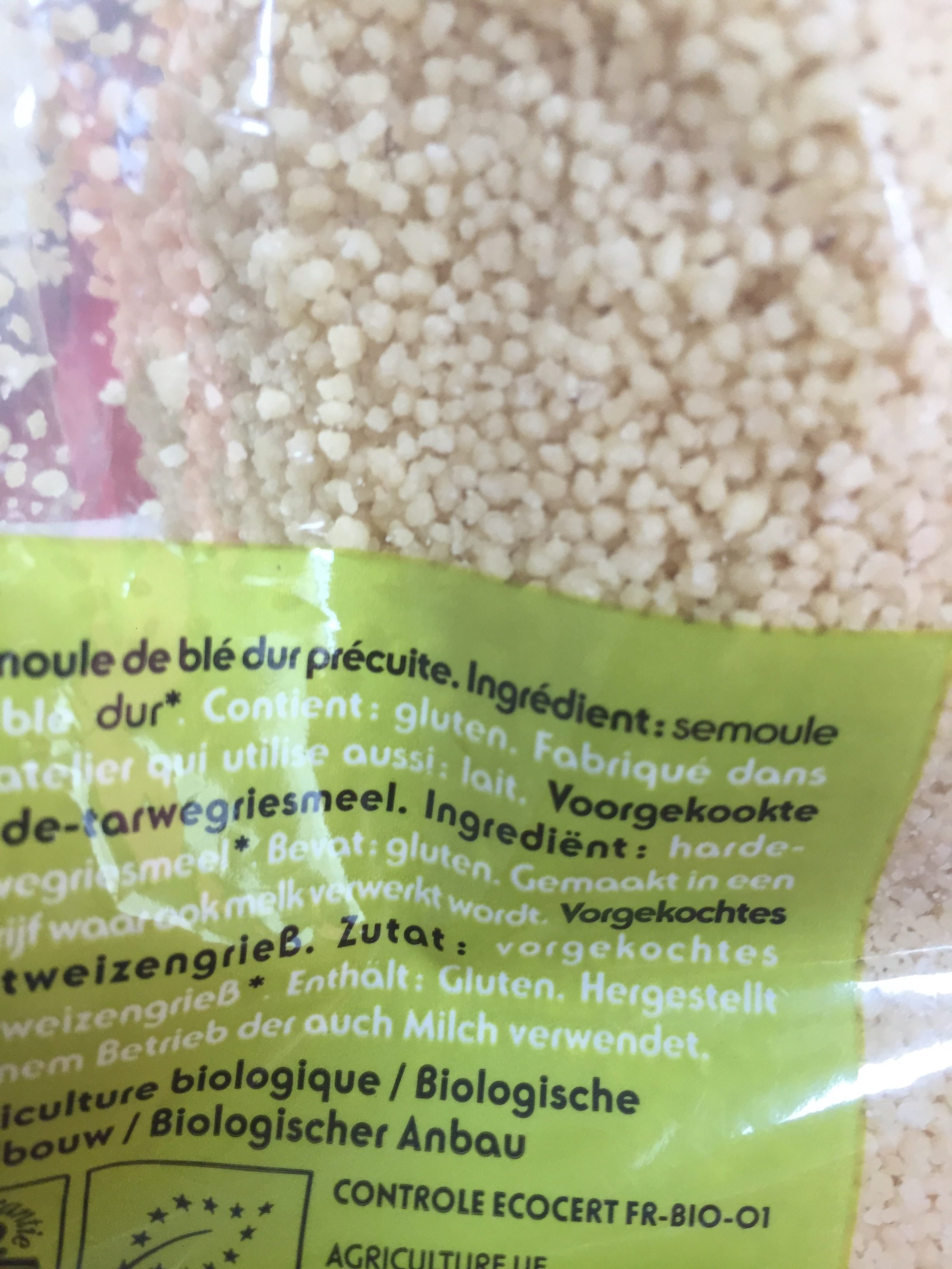 Couscous Semoule De Blé Dur Bio - Ingrediënten - fr