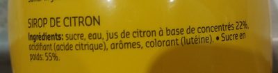 Sirop citron - Ingredients - fr