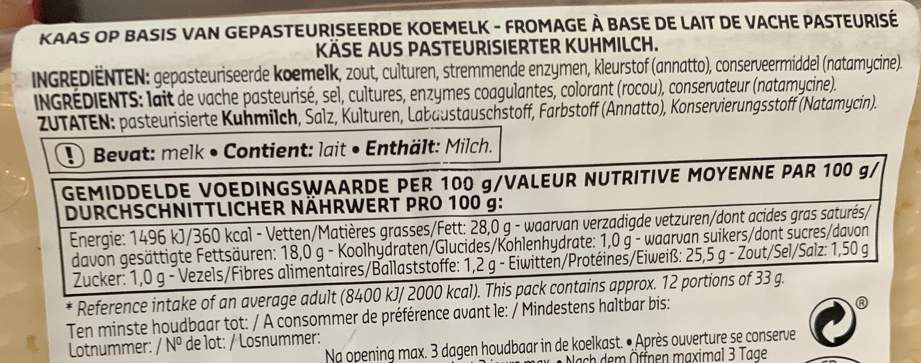 Raclette Nature - Ingrediënten - fr