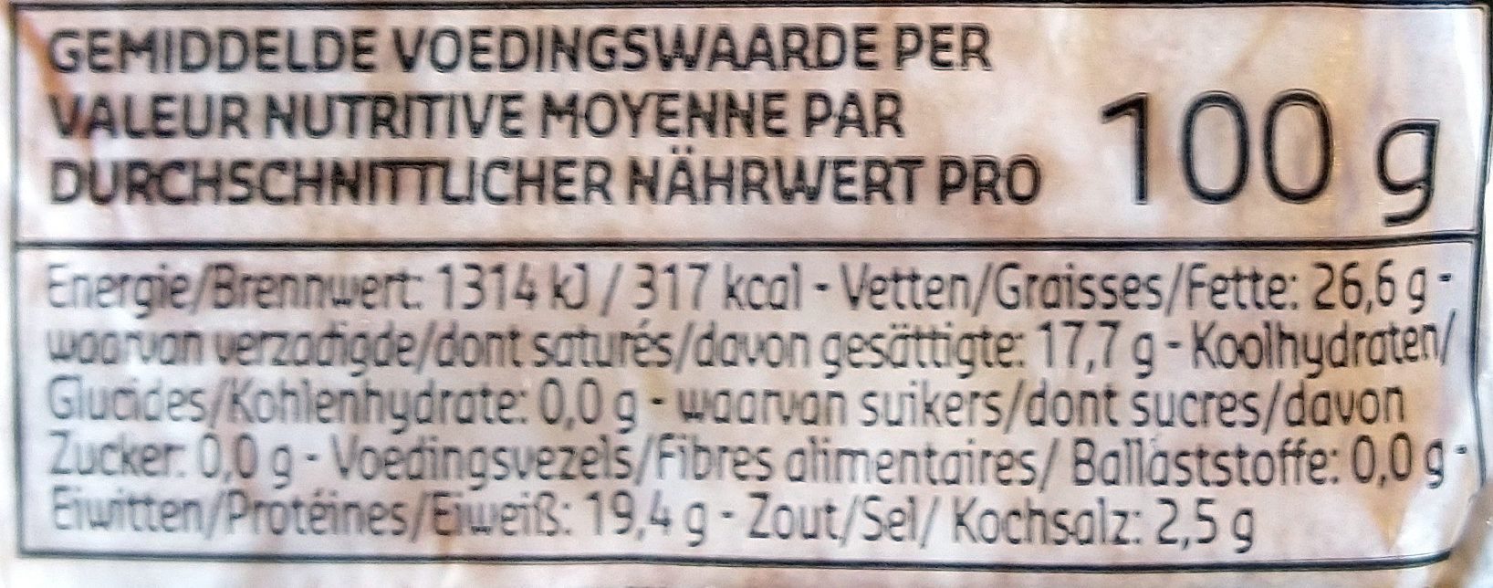 Fromage de Herve - Tableau nutritionnel