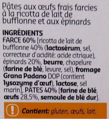 Cappellaccio à la ricotta de lait de bufflone et aux épinards - Ingrédients