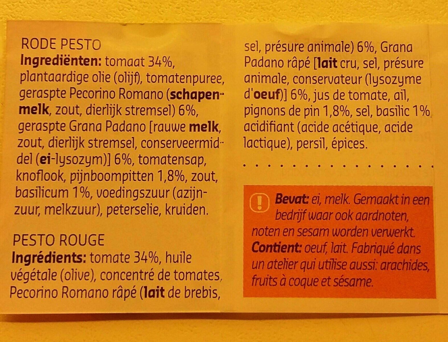Pesto rouge - Nutrition facts - fr