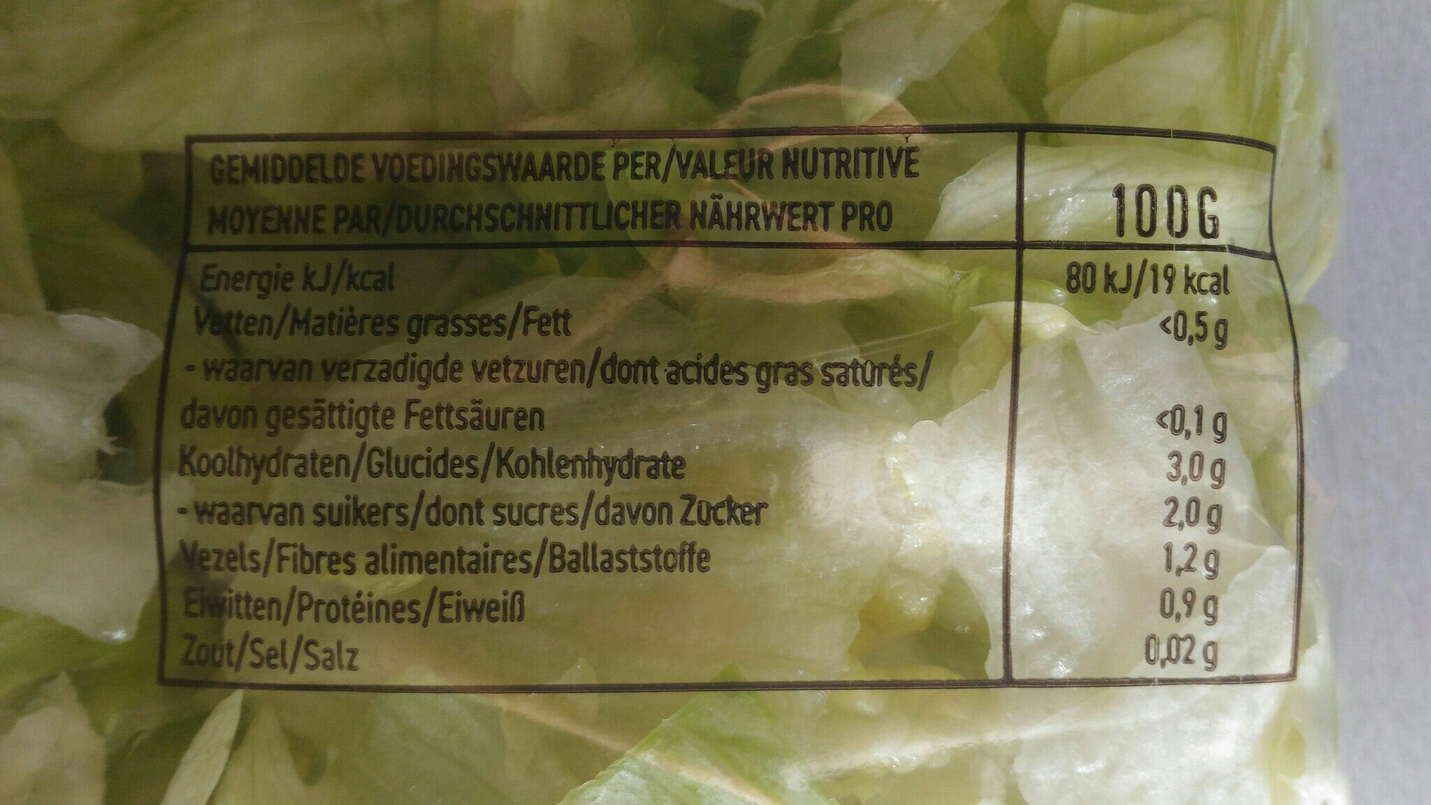 Salade iceberg - Tableau nutritionnel