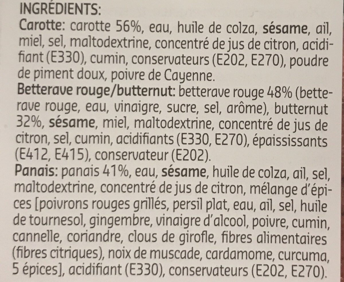 Humous trio légumes oubliés - Ingrediënten - fr