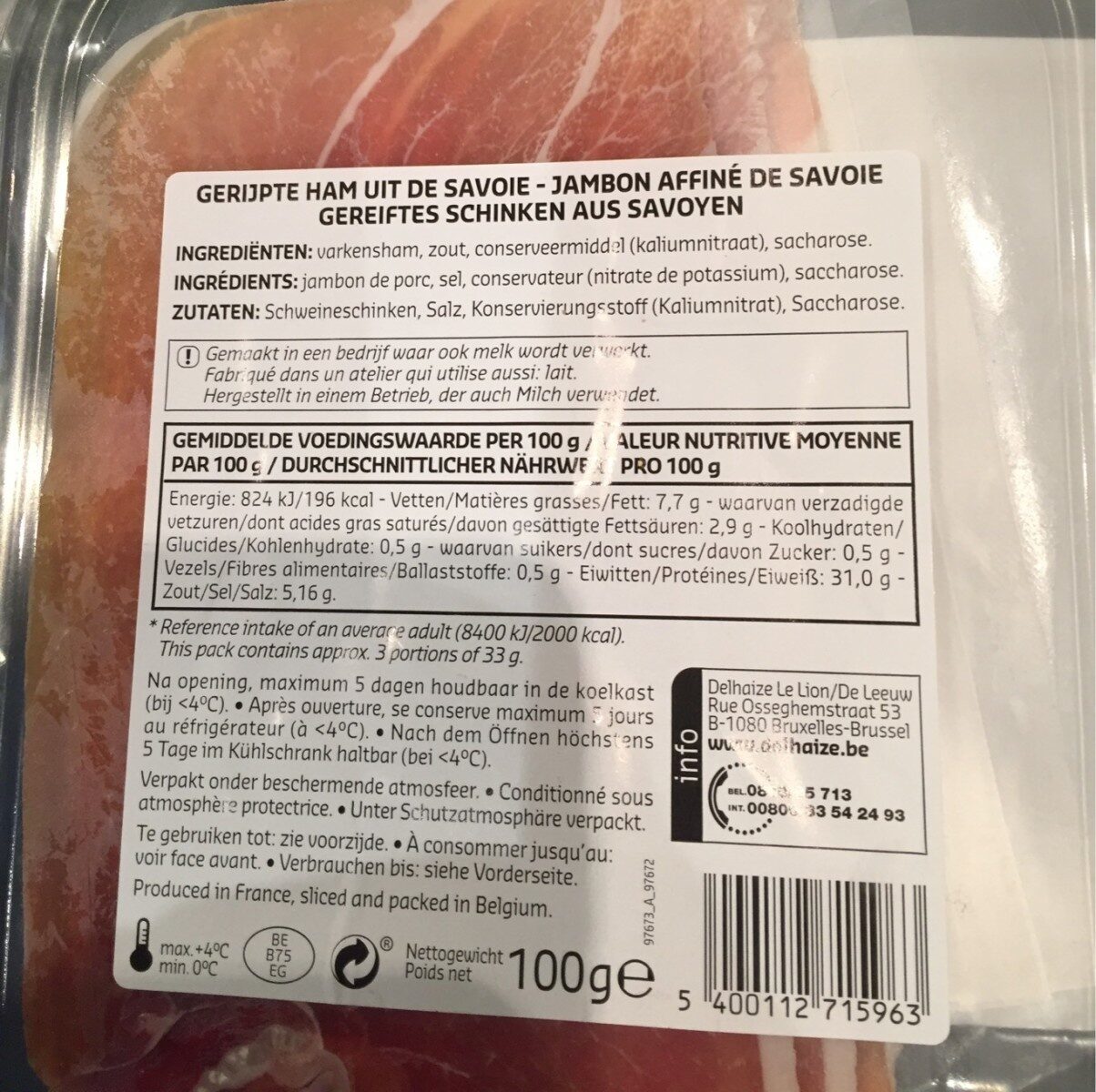 Jambon de Savoie - Tableau nutritionnel