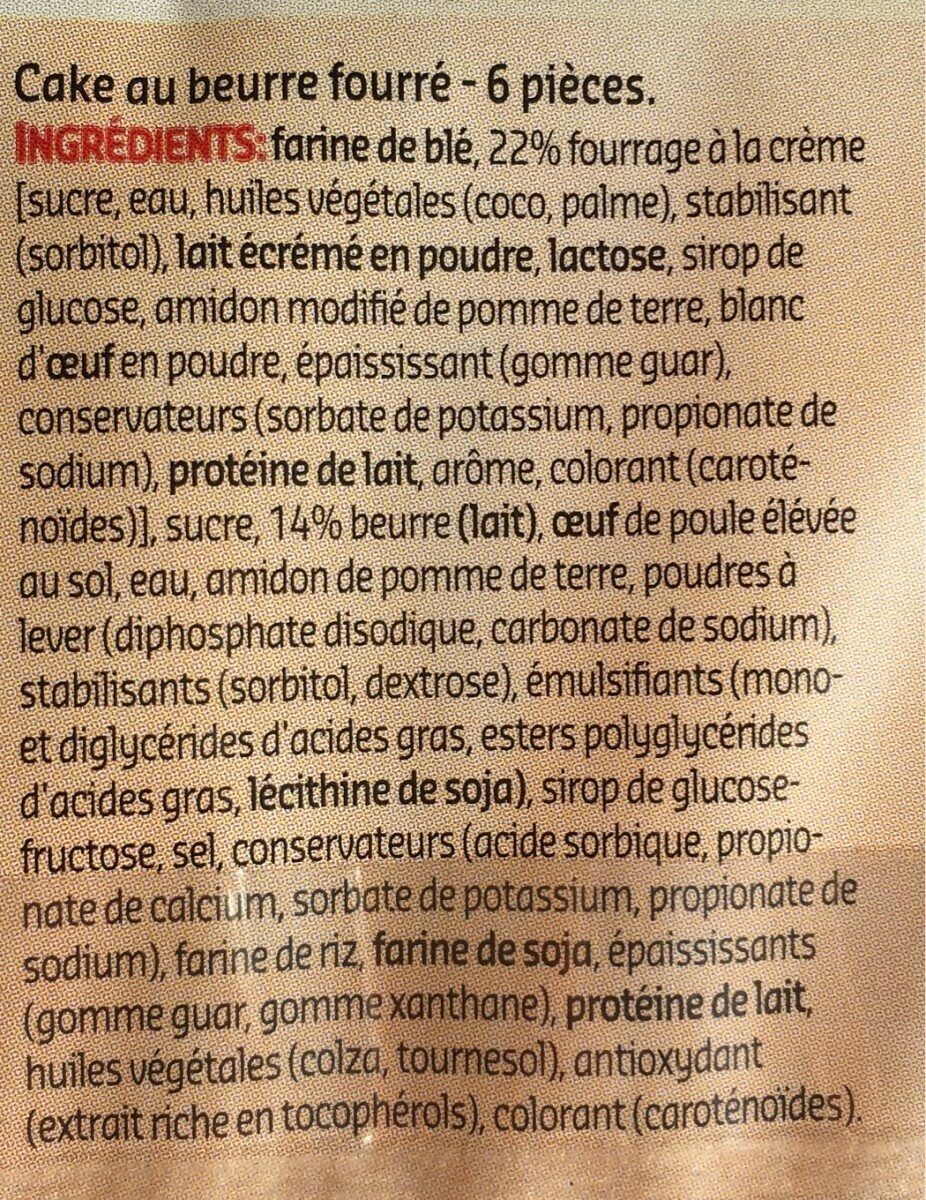Cake au beurre fourré - Ingrédients