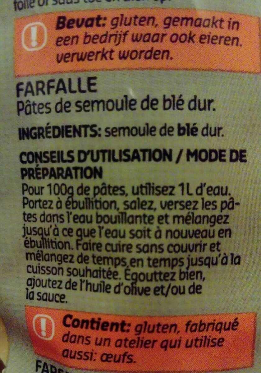 Farfalle - Ingrediënten - fr