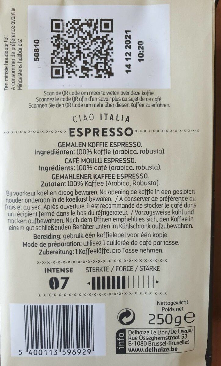 Ciao Italia Espresso - Tableau nutritionnel
