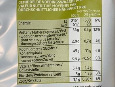 Chips bio - Tableau nutritionnel
