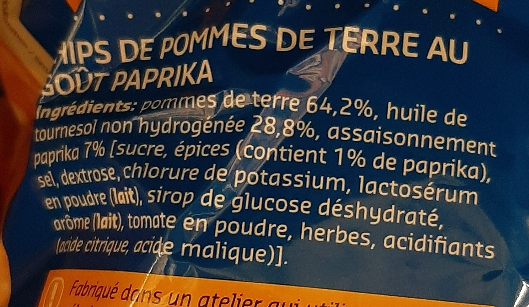 Chips paprika - Ingrédients