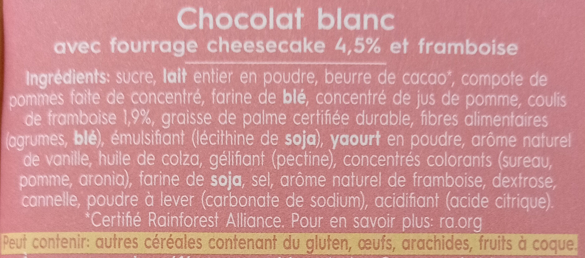 Chocolat blanc cheesecake framboise - Ingrédients